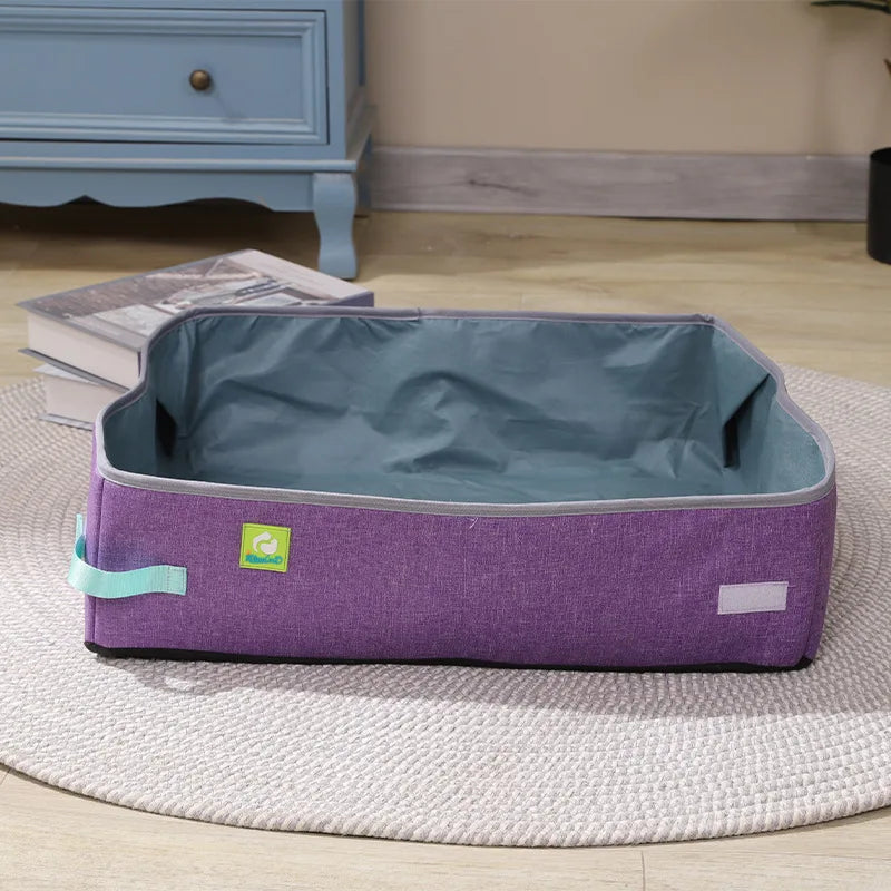 Foldable Semi-Enclosed Cat Litter Box – Portable & Easy to Clean