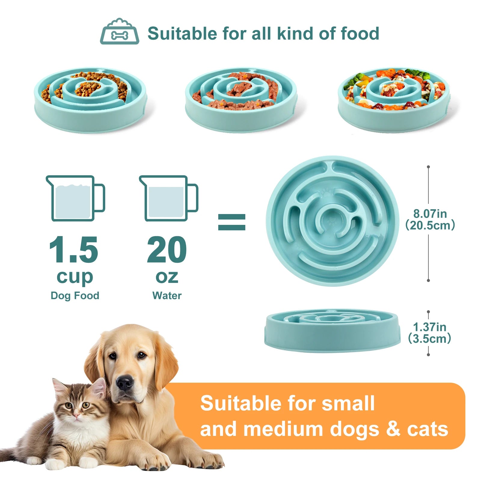 Pet Slow Feeder Bowl – Non-Slip Anti-Gulping Feeding Bowl for Dogs and Cats