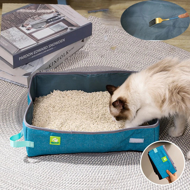 Foldable Semi-Enclosed Cat Litter Box – Portable & Easy to Clean