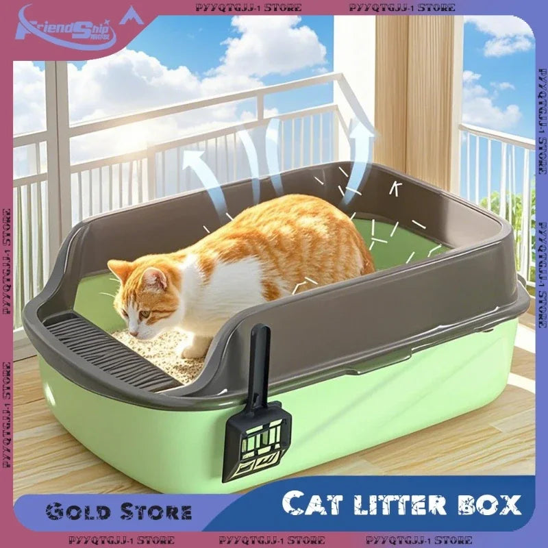 High-Side Cat Litter Box – Thickened, Semi-Enclosed, Easy to Clean & Leak-Proof