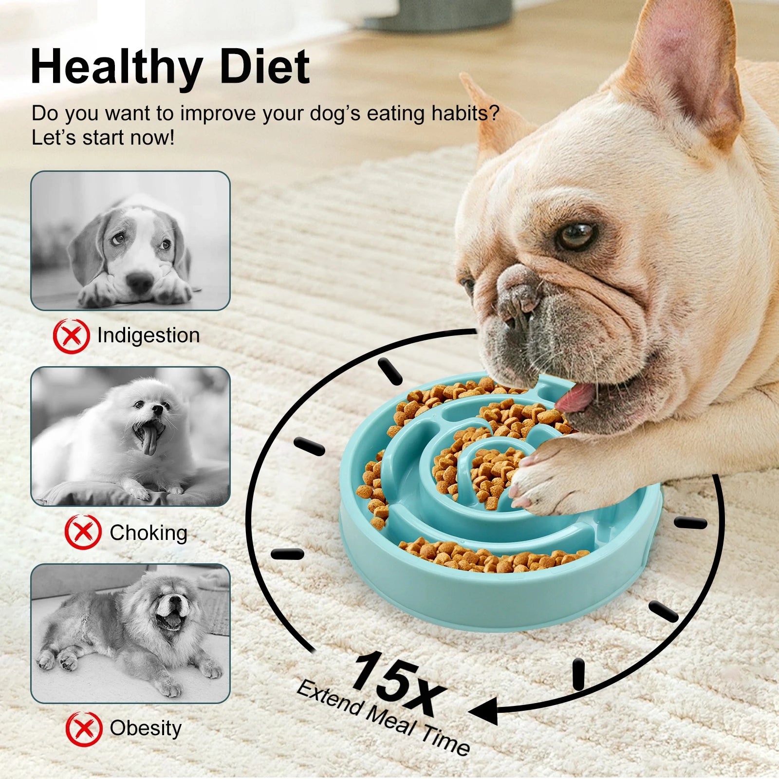 Pet Slow Feeder Bowl – Non-Slip Anti-Gulping Feeding Bowl for Dogs and Cats