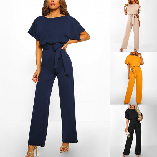 Lace Up High Waist Straight Leg Jumpsuit