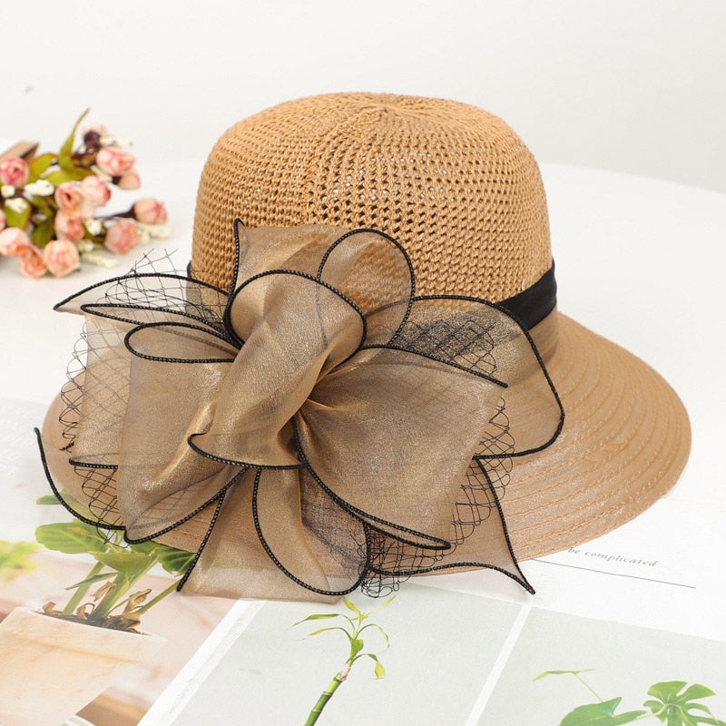 Organza Flower Breathable Basin Hat