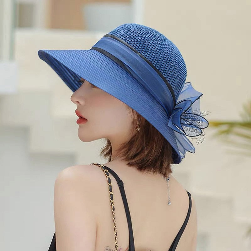 Organza Flower Breathable Basin Hat