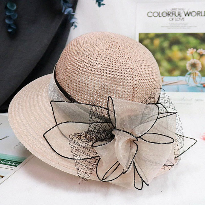 Organza Flower Breathable Basin Hat