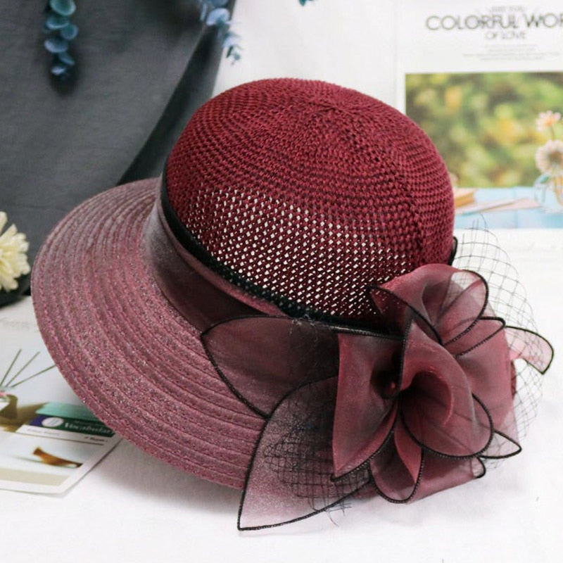 Organza Flower Breathable Basin Hat