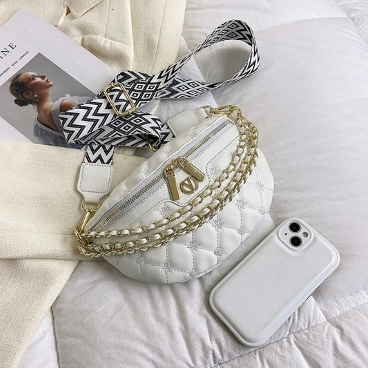 Luxury Diamond Lattice PU Chain Waist Bags