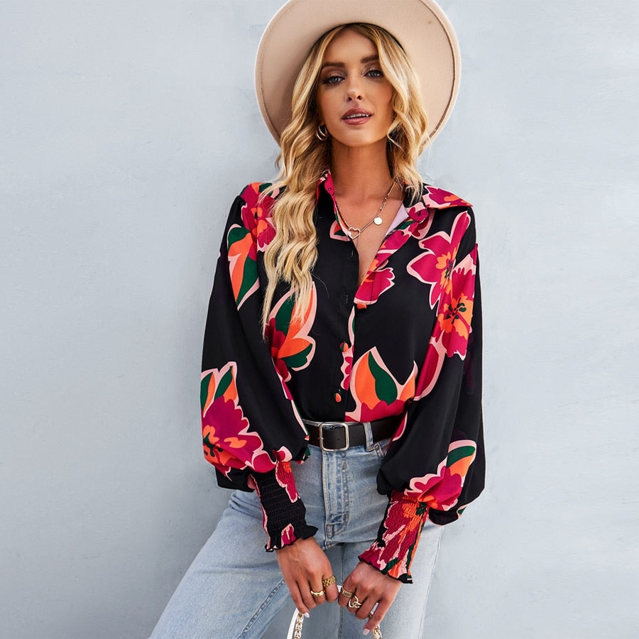 Casual Loose Turn-down Collar Oversized Blouses