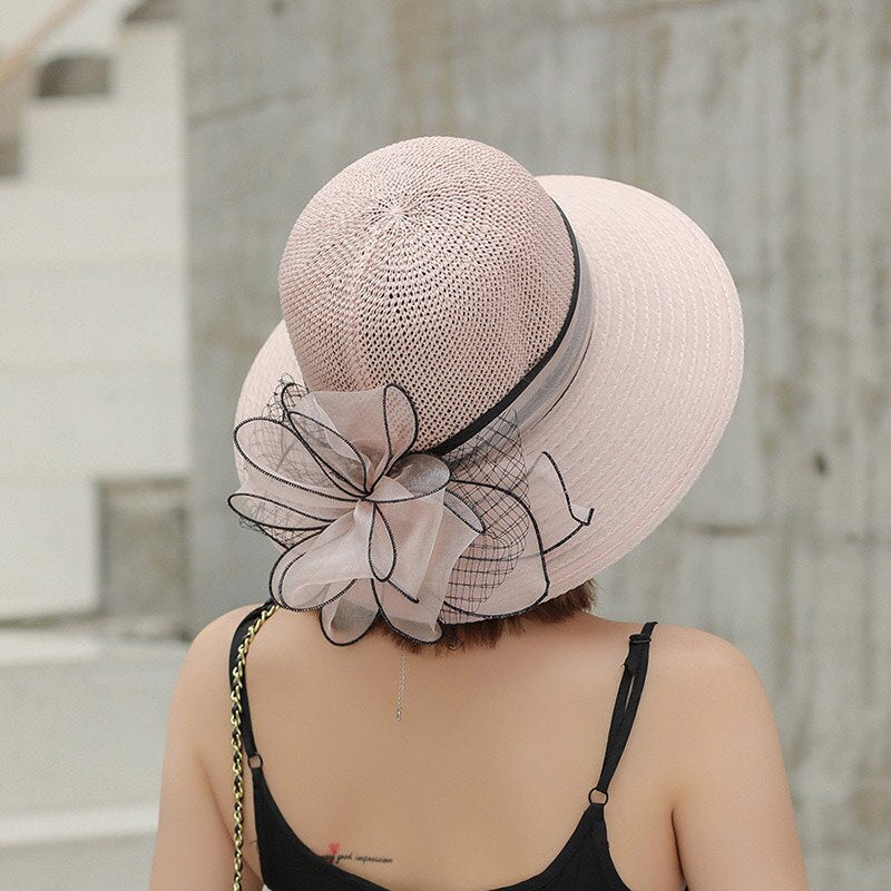 Organza Flower Breathable Basin Hat